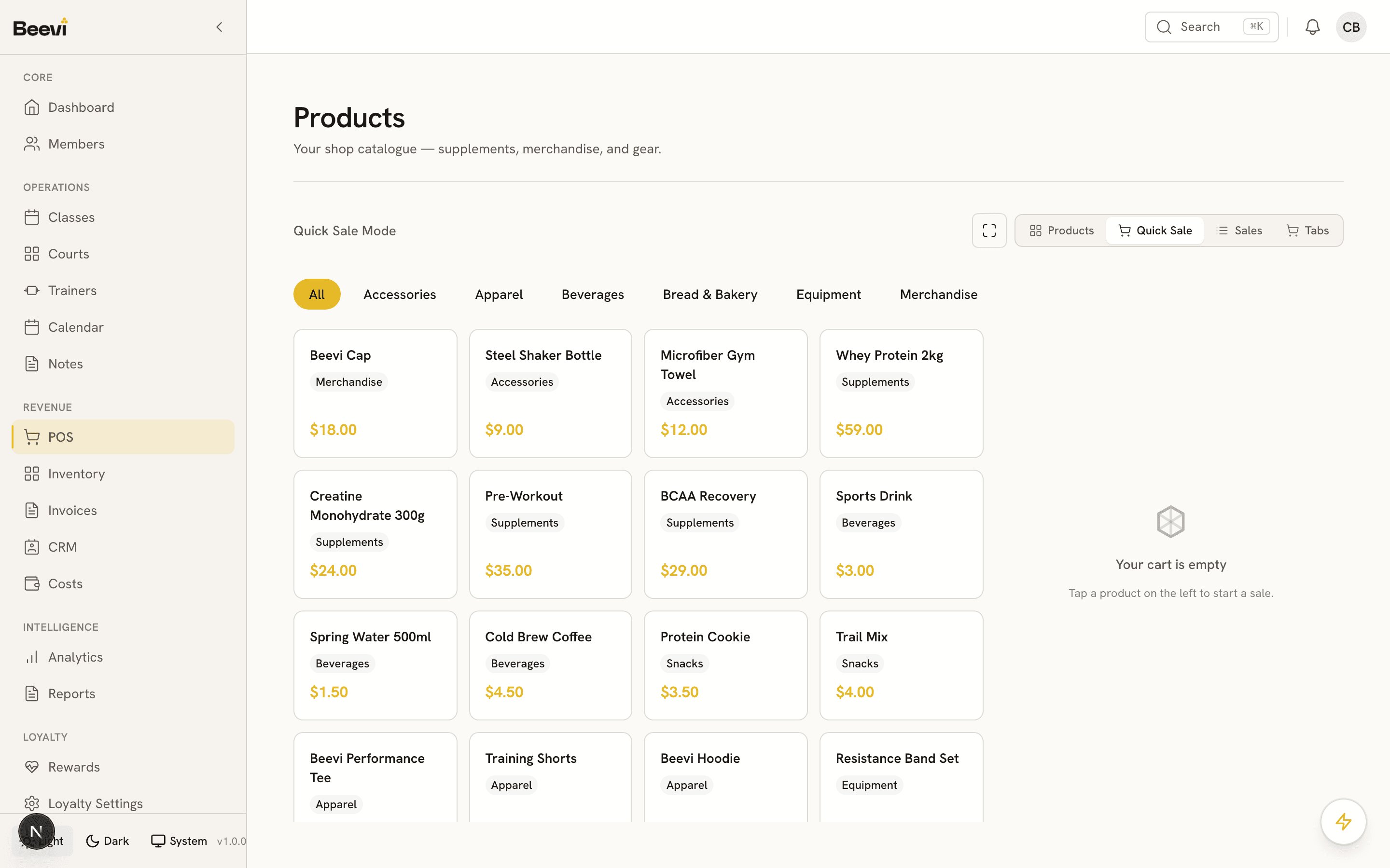 Beevi point-of-sale product catalogue